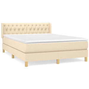 vidaXL - Boxspring - met - matras - stof - crèmekleurig - 140x200 - cm