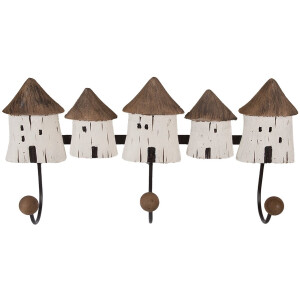 Clayre & Eef Wandkapstok 38x8x19 cm Wit Bruin Hout Huizen