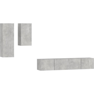vidaXL 4-delige Tv-meubelset - Bewerkt hout - Betongrijs Televisiesectie - Tv Meubel - Hifi Kast - Woonkamer Meubels - Houten Meubelen