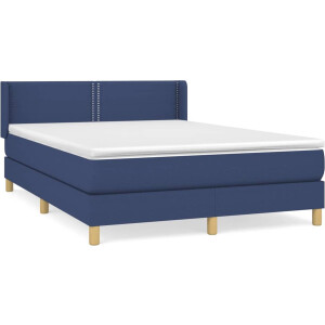 vidaXL - Boxspring - met - matras - stof - blauw - 140x190 - cm