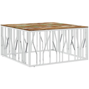 vidaXL - Salontafel - roestvrij - staal - en - massief - gerecycled - hout - zilver