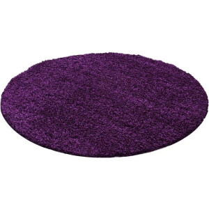 Hoogpolig vloerkleed, effen kleur - violet, woonkamerkleed, jute achterkant, afmeting: 80 cm rond