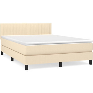 vidaXL - Boxspring - met - matras - stof - crèmekleurig - 140x200 - cm