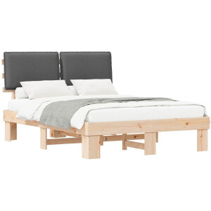 vidaXL - Bedframe - met - Gevoerde - Hoofdbord - Donkergrijs - 135 - x - 190 - cm