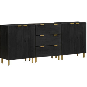 vidaXL - 3-delige - Dressoirs - bewerkt - hout - zwart