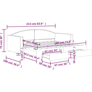 vidaXL Slaapbank met onderschuifbed - 90x190 cm - Lichtgrijs Slaapbank - Tweepersoons Bed - Onderschuifbed - Boxspring - Lounge Sofa