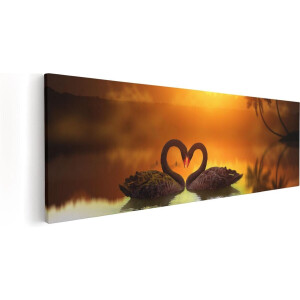 Artaza Canvas Schilderij Twee Zwarte Zwanen in een Hart Vorm - 120x40 - Groot - Foto Op Canvas - Canvas Print