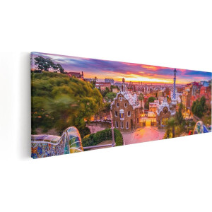 Artaza Canvas Schilderij Barcelona - 90x30 cm - Wanddecoratie Zonsondergang - Muurdecoratie Skyline - Schilderijen Op Canvas Stad