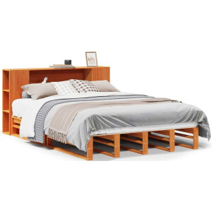 vidaXL - Bed - met - boekenkast - zonder - matras - hout - wasbruin - 135x190 - cm