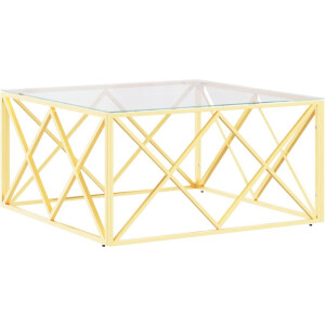 vidaXL Salontafel - 80x80x40 cm - Goud - Staal & Glas Salontafel - Roestvrij Staal - Glas - Goud - Koffietafel