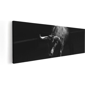 Artaza Canvas Schilderij Stier In De Arena - Zwart Wit - 60x20 - Foto Op Canvas - Canvas Print