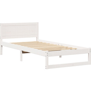 vidaXL - Bedframe - met - hoofdeinde - Wit - 75 - x - 190 - cm - Massief - grenenhout