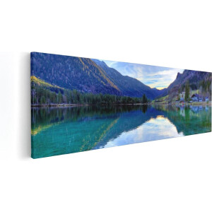 Artaza Canvas Schilderij Bergen - 60x20 cm - Wanddecoratie Landschap - Muurdecoratie Water - Schilderijen Op Canvas