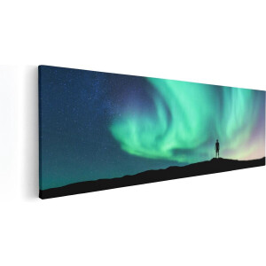 Artaza Canvas Schilderij Man bij het Groene Noorderlicht - 90x30 - Foto Op Canvas - Canvas Print