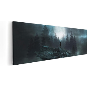 Artaza Canvas Schilderij Hert Op Een Rots Tijdens Volle Maan - 90x30 - Foto Op Canvas - Canvas Print