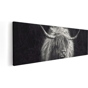 Artaza Canvas Schilderij Schotse Hooglander Koe - Zwart Wit - 60x20 - Foto Op Canvas - Canvas Print