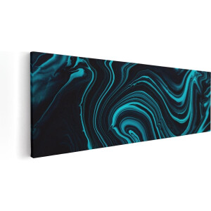 Artaza Canvas Schilderij Abstracte Kunst - Aqua Blauw met Zwart - 60x20 - Foto Op Canvas - Canvas Print