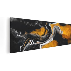 Artaza Canvas Schilderij Abstracte Kunst van Zwarte Gouden Verf - 120x40 - Groot - Foto Op Canvas - Canvas Print