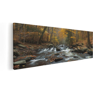Artaza Canvas Schilderij Stroom door een Bos - 90x30 cm - Wanddecoratie Woonkamer - Schilderijen - Muurdecoratie