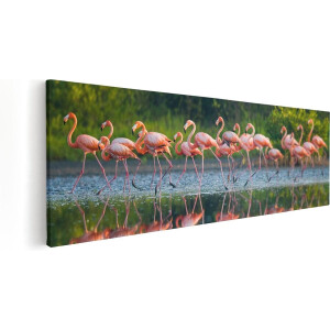 Artaza Canvas Schilderij Kudde Flamingo's op het Water - 90x30 - Foto Op Canvas - Canvas Print