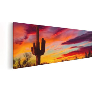 Artaza Canvas Schilderij Cactus bij Oranje Zonsondergang - 60x20 - Foto Op Canvas - Canvas Print