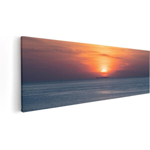 Artaza Canvas Schilderij Zonsondergang In De Noordzee - 90x30 cm - Wanddecoratie Woonkamer - Schilderijen - Muurdecoratie