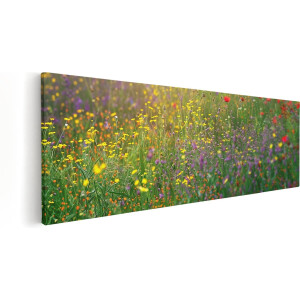 Artaza Canvas Schilderij Bloemenveld - 90x30 cm - Wanddecoratie Bloemen - Muurdecoratie Woonkamer - Kamer Accessoires Wilde Bloemen