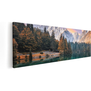 Artaza Canvas Schilderij Meer Met Weerspiegeling Van De Bergen - 90x30 - Foto Op Canvas - Canvas Print