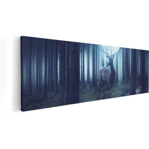 Artaza Canvas Schilderij Hert In Het Bos Tijdens Volle Maan - 60x20 - Foto Op Canvas - Canvas Print