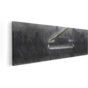 Artaza Canvas Schilderij Piano in de Regen voor een Stad - 120x40 - Groot - Foto Op Canvas - Canvas Print