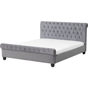 AVALLON - Tweepersoonsbed - Lichtgrijs - 140 x 200 cm - Fluweel