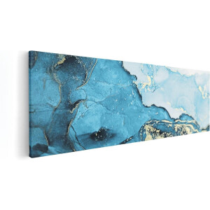 Artaza Canvas Schilderij Abstracte Kunst van Blauwe Marmer met Goud - 60x20 - Foto Op Canvas - Canvas Print