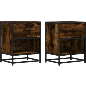 vidaXL - Nachtkastjes - 2 - st - 40x31x50 - cm - bewerkt - hout - gerookt - eikenkleurig