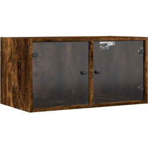 vidaXL - Wandkast - met - glazen - deuren - 68,5x37x35 - cm - gerookt - eikenkleurig