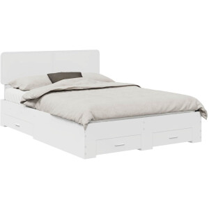 vidaXL - Bedframe - met - hoofdeinde - met - lade - Wit - 160 - x - 200 - cm - Bewerkt - hout