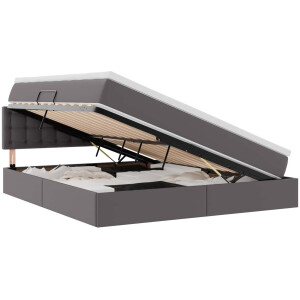 vidaXL - Opbergbed - met - LED - met - matras - Grijs - 160 - x - 200 - cm - Kunstleer