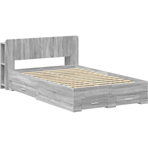 vidaXL - Bedombouw - met - opslag - Grijs - Sonoma - 120 - x - 190 - cm - Bewerkt - hout