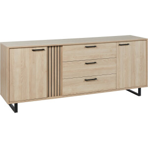 Dressoir Myron Eiken - Breedte 216 cm - Hoogte 88 cm - Diepte 50 cm - Met lades - Met planken - Met openslaande deuren