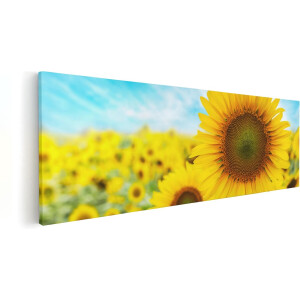 Artaza Canvas Schilderij Zonnebloemen Veld  - 90x30 - Foto Op Canvas - Canvas Print