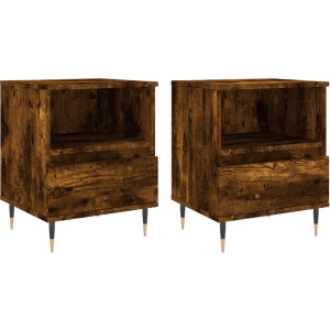 vidaXL - Nachtkastjes - 2 - st - 40x35x50 - cm - bewerkt - hout - gerookt - eikenkleurig