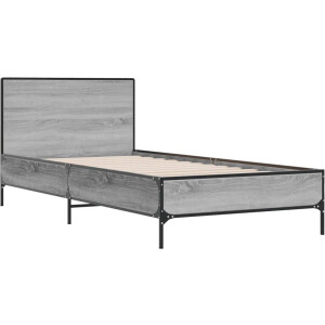 vidaXL - Bedframe - bewerkt - hout - en - metaal - grijs - sonoma - eiken - 75x190 - cm