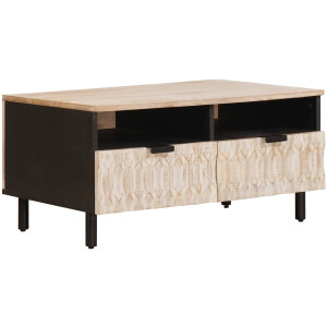 vidaXL - Salontafel - met - lade - Wit - 80 - x - 54 - x - 40 - cm - Massief - Mango - Hout