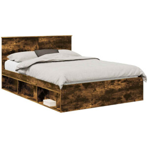vidaXL - Bedframe - Gerookt - eiken - 135 - x - 190 - cm - Massief - grenenhout