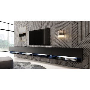Meubella - TV-Meubel Asino LED - Mat Zwart - 280 cm