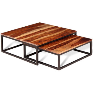 vidaXL Industrieel Meubilair - Retro Salontafeltjes - 2-delige Salontafelset massief acaciahout - Sheeshamhouten Tafel - Salontafel Set - Vintage Design