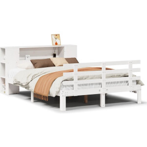 vidaXL - Bed - met - boekenkast - zonder - matras - grenenhout - wit - 140x190 - cm