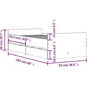 vidaXL - Bedframe - met - lades - zwart - 90x190 - cm