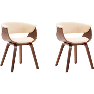 vidaXL - Eetkamerstoelen - 2 - st - gebogen - hout - en - kunstleer - crèmekleurig