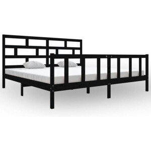 vidaXL - Bedframe - massief - grenenhout - zwart - 200x200 - cm