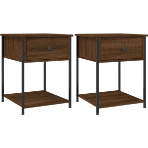 vidaXL - Nachtkastjes - 2 - st - 44x45x58 - cm - bewerkt - hout - bruin - eikenkleur